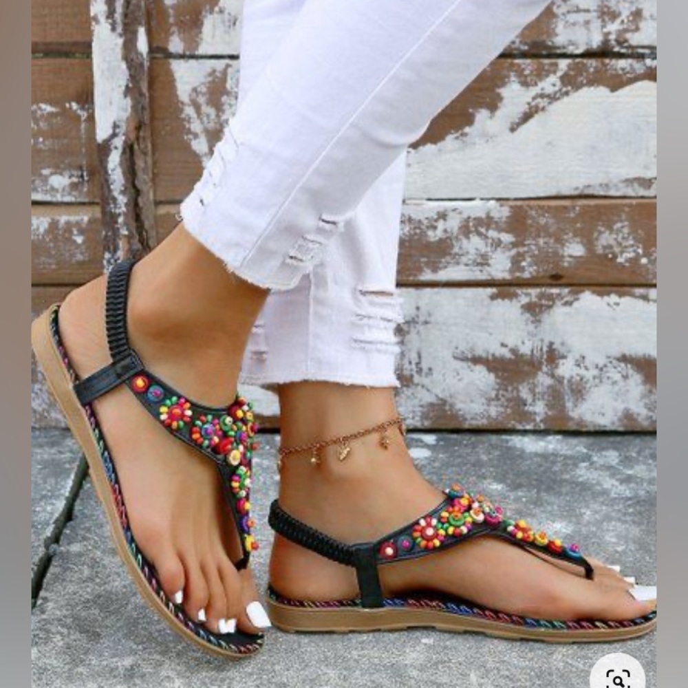 Yasirun - black multicolor floral 3-D beaded gladiator sandals - size 11 - new